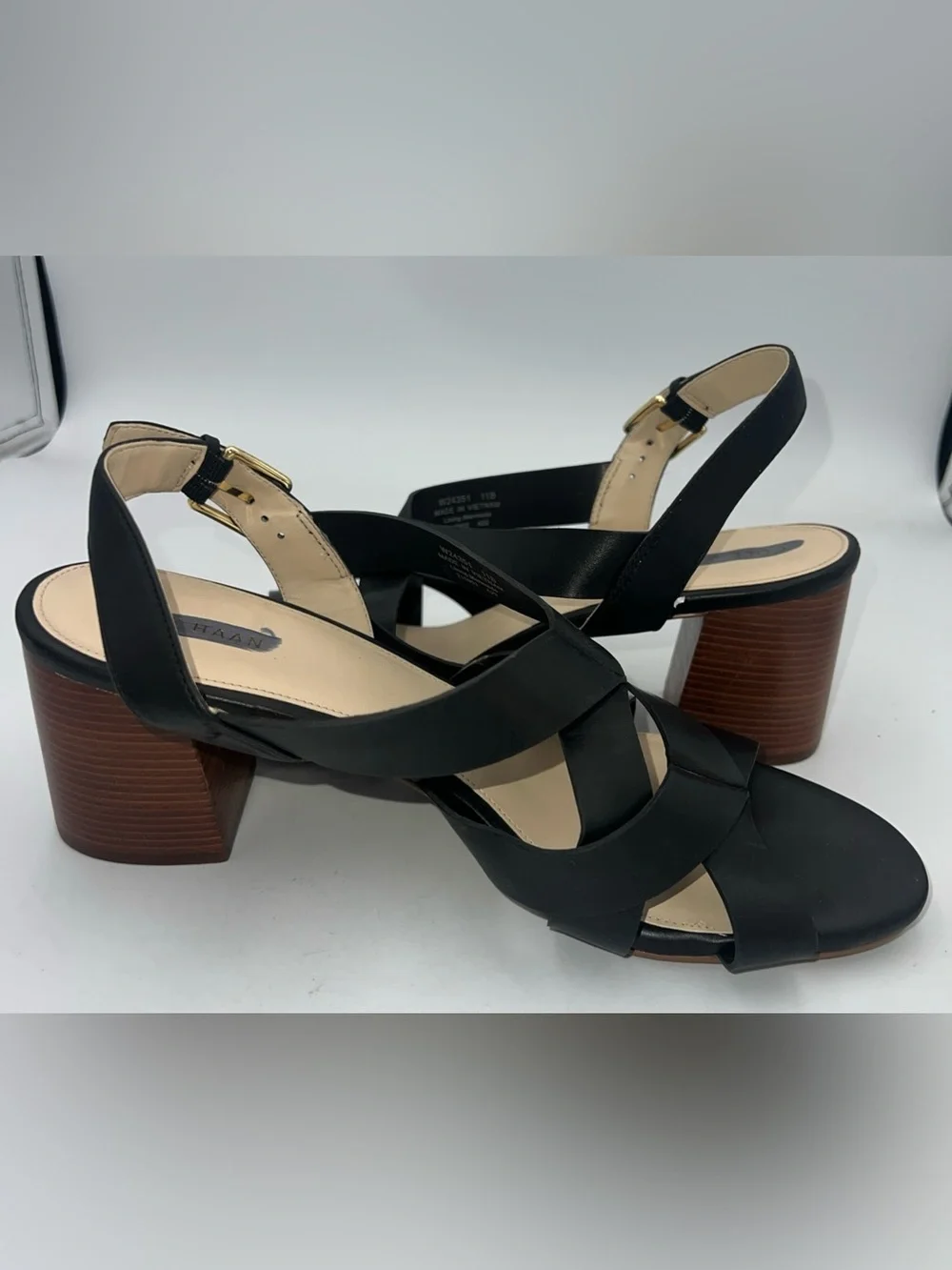 COLE HAAN JAMIE Ankle Strap  Sandals Black Vegan Faux Leather Women’s Size 11B